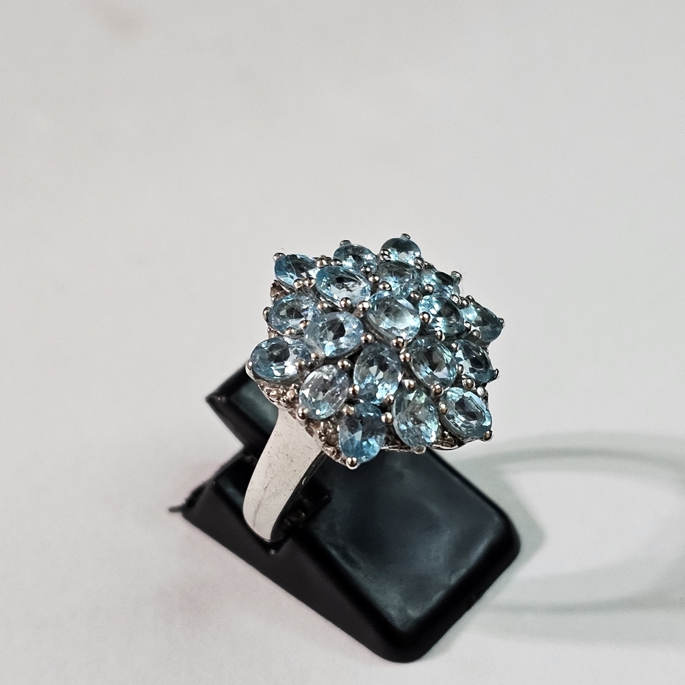 All Natural Paraiba Apatite Cluster Platinum/925 Size 6 - Picture 14 of 17